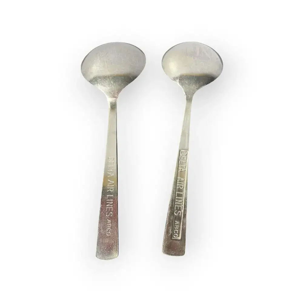 Set of 7 Vintage Delta Air Lines ABCO Stainless Steel Bouillon Spoons